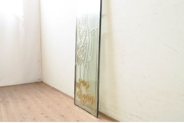 未使用品　松の上の鶴(まつのうえのつる)　デットストック品のステンドグラス(建具、ドア、窓、照明、衝い立て、衝立、つい立て)(定価約17万3千円)(R-074409)
