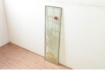 未使用品　松の上の鶴(まつのうえのつる)　デットストック品のステンドグラス(建具、ドア、窓、照明、衝い立て、衝立、つい立て)(定価約17万3千円)(R-074409)
