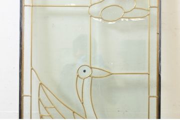 未使用品　松の上の鶴(まつのうえのつる)　デットストック品のステンドグラス(建具、ドア、窓、照明、衝い立て、衝立、つい立て)(定価約17万3千円)(R-074409)