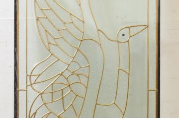 未使用品　松の上の鶴(まつのうえのつる)　デットストック品のステンドグラス(建具、ドア、窓、照明、衝い立て、衝立、つい立て)(定価約17万3千円)(R-074409)
