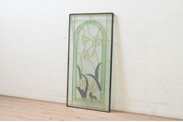 未使用品　湖の菖蒲(みずうみのあやめ)　デットストック品のステンドグラス(建具、ドア、窓、照明、衝い立て、衝立、つい立て)(定価約10万8千円)(R-074418)