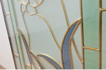未使用品　湖の菖蒲(みずうみのあやめ)　デットストック品のステンドグラス(建具、ドア、窓、照明、衝い立て、衝立、つい立て)(定価約10万8千円)(R-074418)