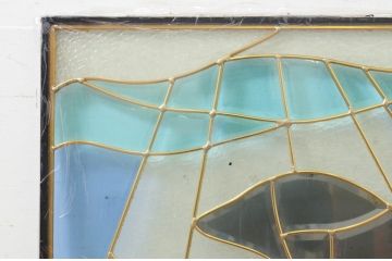 未使用品　二匹の海豚(にひきのいるか)　デットストック品のステンドグラス(建具、ドア、窓、照明、衝い立て、衝立、つい立て)(定価約10万4千円)(R-074433)
