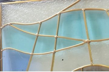 未使用品　二匹の海豚(にひきのいるか)　デットストック品のステンドグラス(建具、ドア、窓、照明、衝い立て、衝立、つい立て)(定価約10万4千円)(R-074433)