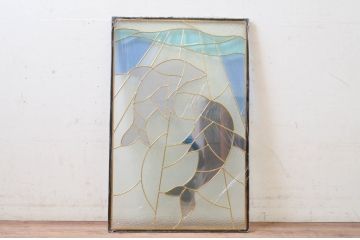 未使用品　二匹の海豚(にひきのいるか)　デットストック品のステンドグラス(建具、ドア、窓、照明、衝い立て、衝立、つい立て)(定価約10万4千円)(R-074433)