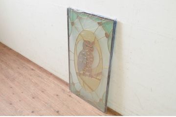 未使用品　幸福の梟(こうふくのふくろう)　デットストック品のステンドグラス(建具、ドア、窓、照明、衝い立て、衝立、つい立て)(定価約14万円)(R-074436)