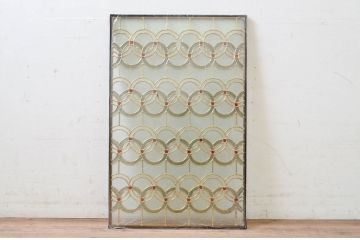 未使用品　二重丸(にじゅうまる)　デットストック品のステンドグラス(建具、ドア、窓、照明、衝い立て、衝立、つい立て)(定価約12万円)(R-074439)