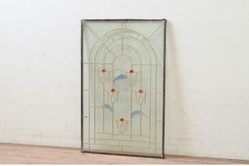 未使用品　五つのチューリップ(いつつのチューリップ)　デットストック品のステンドグラス(建具、ドア、窓、照明、衝い立て、衝立、つい立て)(定価約10万4千円)(R-074442)