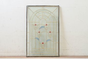 未使用品　五つのチューリップ(いつつのチューリップ)　デットストック品のステンドグラス(建具、ドア、窓、照明、衝い立て、衝立、つい立て)(定価約10万4千円)(R-074442)