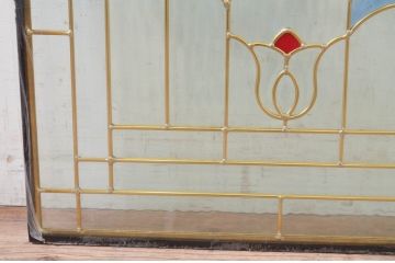 未使用品　五つのチューリップ(いつつのチューリップ)　デットストック品のステンドグラス(建具、ドア、窓、照明、衝い立て、衝立、つい立て)(定価約10万4千円)(R-074442)
