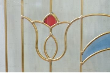 未使用品　五つのチューリップ(いつつのチューリップ)　デットストック品のステンドグラス(建具、ドア、窓、照明、衝い立て、衝立、つい立て)(定価約10万4千円)(R-074442)