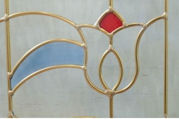 未使用品　五つのチューリップ(いつつのチューリップ)　デットストック品のステンドグラス(建具、ドア、窓、照明、衝い立て、衝立、つい立て)(定価約10万4千円)(R-074442)
