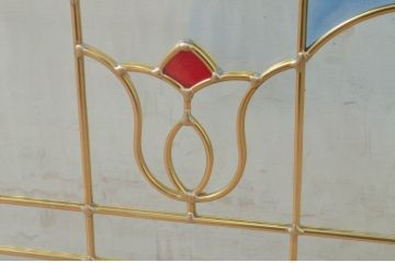 未使用品　五つのチューリップ(いつつのチューリップ)　デットストック品のステンドグラス(建具、ドア、窓、照明、衝い立て、衝立、つい立て)(定価約10万4千円)(R-074442)