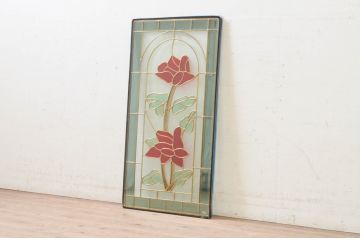 未使用品　赤い牡丹(あかいぼたん)　デットストック品のステンドグラス(建具、ドア、窓、照明、衝い立て、衝立、つい立て)(定価約10万8千円)(R-074447)