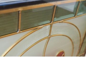未使用品　赤い牡丹(あかいぼたん)　デットストック品のステンドグラス(建具、ドア、窓、照明、衝い立て、衝立、つい立て)(定価約10万8千円)(R-074447)