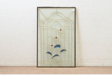 未使用品　三つのチューリップ(みっつのチューリップ)　デットストック品のステンドグラス(建具、ドア、窓、照明、衝い立て、衝立、つい立て)(定価約10万2千円)(R-074449)