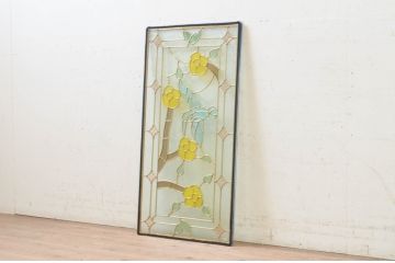 未使用品　蜂鳥と花(はちどりとはな)　デットストック品のステンドグラス(建具、ドア、窓、照明、衝い立て、衝立、つい立て)(定価約10万8千円)(R-074452)