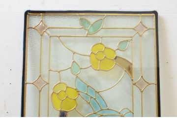 未使用品　蜂鳥と花(はちどりとはな)　デットストック品のステンドグラス(建具、ドア、窓、照明、衝い立て、衝立、つい立て)(定価約10万8千円)(R-074452)
