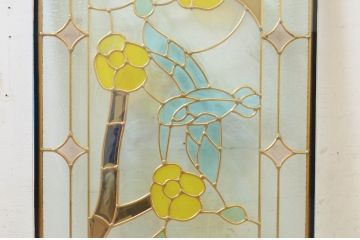 未使用品　蜂鳥と花(はちどりとはな)　デットストック品のステンドグラス(建具、ドア、窓、照明、衝い立て、衝立、つい立て)(定価約10万8千円)(R-074452)