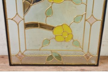 未使用品　蜂鳥と花(はちどりとはな)　デットストック品のステンドグラス(建具、ドア、窓、照明、衝い立て、衝立、つい立て)(定価約10万8千円)(R-074452)