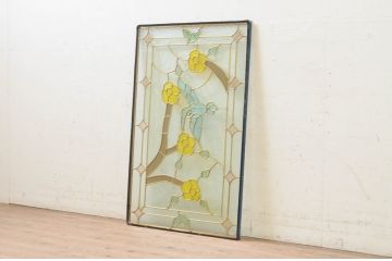 未使用品　蜂鳥と花(はちどりとはな)　デットストック品のステンドグラス(建具、ドア、窓、照明、衝い立て、衝立、つい立て)(定価約12万4千円)(R-074453)