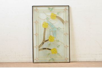 未使用品　蜂鳥と花(はちどりとはな)　デットストック品のステンドグラス(建具、ドア、窓、照明、衝い立て、衝立、つい立て)(定価約12万4千円)(R-074453)