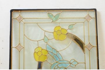 未使用品　蜂鳥と花(はちどりとはな)　デットストック品のステンドグラス(建具、ドア、窓、照明、衝い立て、衝立、つい立て)(定価約12万4千円)(R-074453)