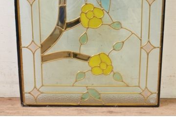 未使用品　蜂鳥と花(はちどりとはな)　デットストック品のステンドグラス(建具、ドア、窓、照明、衝い立て、衝立、つい立て)(定価約12万4千円)(R-074453)