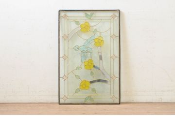未使用品　蜂鳥と花(はちどりとはな)　デットストック品のステンドグラス(建具、ドア、窓、照明、衝い立て、衝立、つい立て)(定価約12万4千円)(R-074453)
