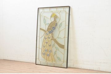 未使用品　黄金の孔雀(おうごんのくじゃく)　デットストック品のステンドグラス(建具、ドア、窓、照明、衝い立て、衝立、つい立て)(定価約15万円)(R-074456)