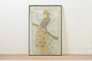 未使用品　黄金の孔雀(おうごんのくじゃく)　デットストック品のステンドグラス(建具、ドア、窓、照明、衝い立て、衝立、つい立て)(定価約15万円)(R-074456)