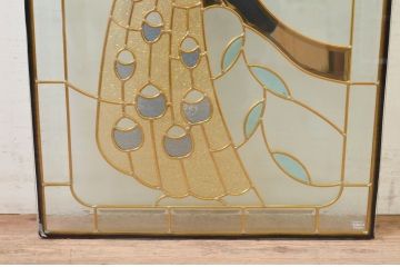 未使用品　黄金の孔雀(おうごんのくじゃく)　デットストック品のステンドグラス(建具、ドア、窓、照明、衝い立て、衝立、つい立て)(定価約15万円)(R-074456)
