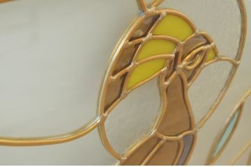 未使用品　黄金の孔雀(おうごんのくじゃく)　デットストック品のステンドグラス(建具、ドア、窓、照明、衝い立て、衝立、つい立て)(定価約15万円)(R-074456)