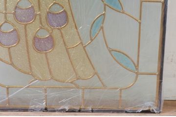 未使用品　黄金の孔雀(おうごんのくじゃく)　デットストック品のステンドグラス(建具、ドア、窓、照明、衝い立て、衝立、つい立て)(定価約14万円)(R-074459)