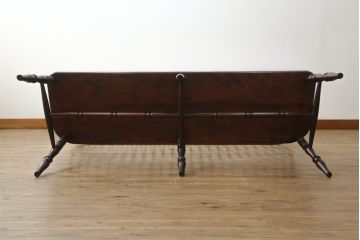 中古　美品　国産民芸家具　デパート取扱品　クラシカルな佇まいのウィンザーベンチ(長椅子、3人掛けベンチ、ウィンザーチェア、ウインザーチェア)(R-074464)