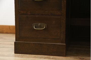和製アンティーク　ナラ材　使い込まれた風合いが味わい深い両袖机(ニーホールデスク、ワークデスク、オフィスデスク、在宅ワーク、在宅用)(R-074468)