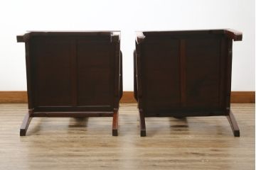 和製ビンテージ　花梨(カリン)材　滑らかな木の質感が美しいアームチェア2脚セット(ダイニングチェア、板座チェア、椅子、イス、ヴィンテージ、バラ売り可能)(R-074472)