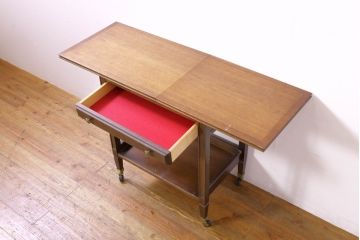 中古　KOSUGA(コスガ)　キャスター付きで便利なバタフライサイドテーブル(エクステンションテーブル、バタフライテーブル、キッチンワゴン、トロリー)(R-074477)