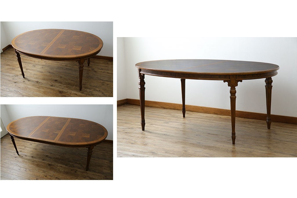 中古　美品　廃盤品　DREXEL HERITAGE(ドレクセルヘリテイジ)　Cameo Classics(キャメオクラシックス)　天板のチェックパターンがお洒落なエクステンションテーブル　(R-074481)