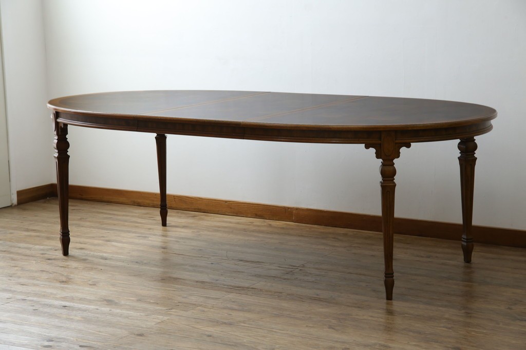 中古　美品　廃盤品　DREXEL HERITAGE(ドレクセルヘリテイジ)　Cameo Classics(キャメオクラシックス)　天板のチェックパターンがお洒落なエクステンションテーブル　(R-074481)