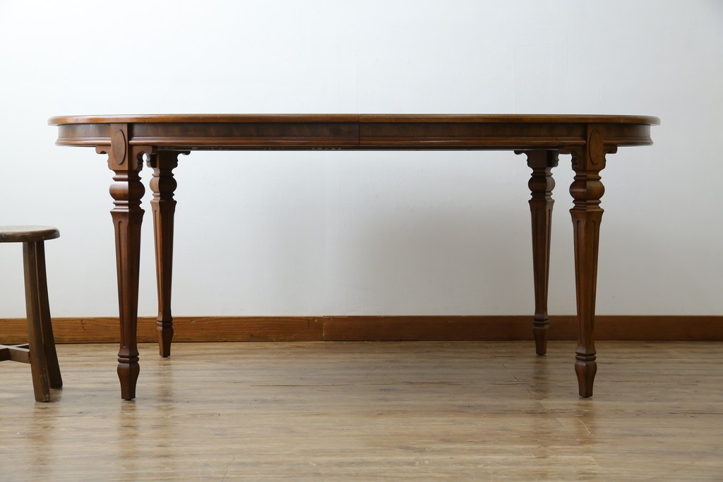 中古　美品　廃盤品　DREXEL HERITAGE(ドレクセルヘリテイジ)　Cameo Classics(キャメオクラシックス)　天板のチェックパターンがお洒落なエクステンションテーブル　(R-074481)