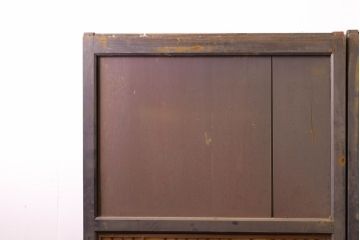 アンティーク建具　鏡板欅(ケヤキ)材　古民家インテリアにもおすすめの障子帯戸3枚セット(引き戸、板戸、格子帯戸、障子戸)(R-074482)
