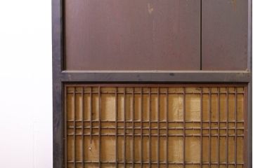 アンティーク建具　鏡板欅(ケヤキ)材　古民家インテリアにもおすすめの障子帯戸3枚セット(引き戸、板戸、格子帯戸、障子戸)(R-074482)