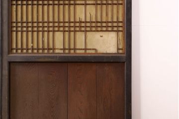 アンティーク建具　鏡板欅(ケヤキ)材　古民家インテリアにもおすすめの障子帯戸3枚セット(引き戸、板戸、格子帯戸、障子戸)(R-074482)