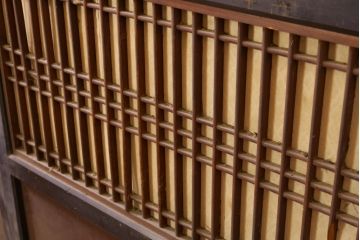 アンティーク建具　鏡板欅(ケヤキ)材　古民家インテリアにもおすすめの障子帯戸3枚セット(引き戸、板戸、格子帯戸、障子戸)(R-074482)