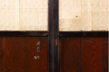 アンティーク建具　鏡板欅(ケヤキ)材　古民家インテリアにもおすすめの障子帯戸3枚セット(引き戸、板戸、格子帯戸、障子戸)(R-074482)
