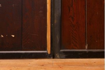 アンティーク建具　鏡板欅(ケヤキ)材　古民家インテリアにもおすすめの障子帯戸3枚セット(引き戸、板戸、格子帯戸、障子戸)(R-074482)