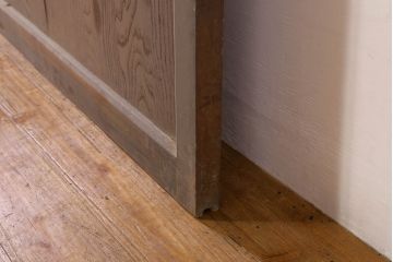 アンティーク建具　鏡板欅(ケヤキ)材　古民家インテリアにもおすすめの障子帯戸2枚セット(引き戸、板戸、格子帯戸、障子戸)(R-074483)