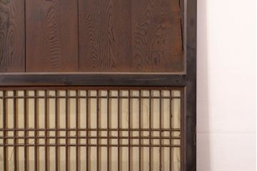 アンティーク建具　鏡板欅(ケヤキ)材　古民家インテリアにもおすすめの障子帯戸2枚セット(引き戸、板戸、格子帯戸、障子戸)(R-074483)