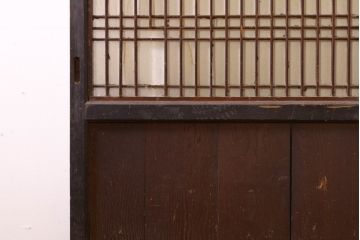 アンティーク建具　鏡板欅(ケヤキ)材　古民家インテリアにもおすすめの障子帯戸2枚セット(引き戸、板戸、格子帯戸、障子戸)(R-074483)